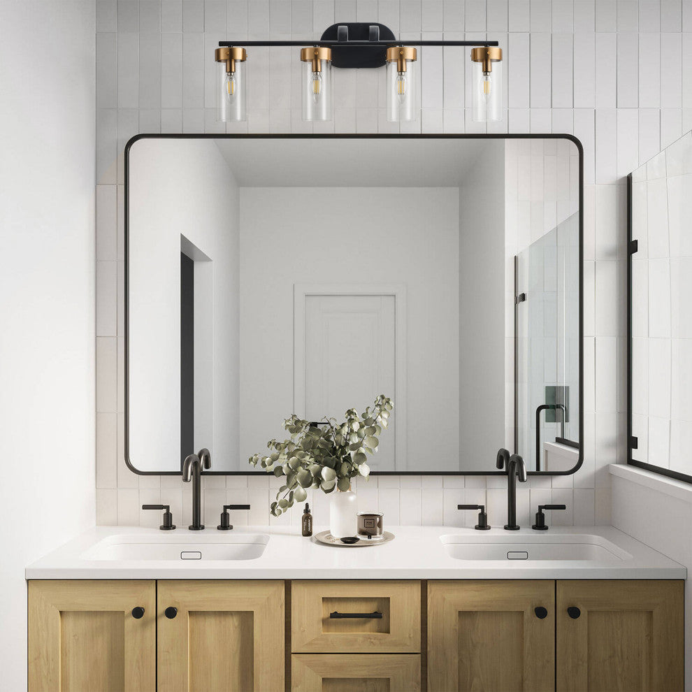 Modern 4-Light Bathroom Vanity Lighting Fixture with Glass Shades