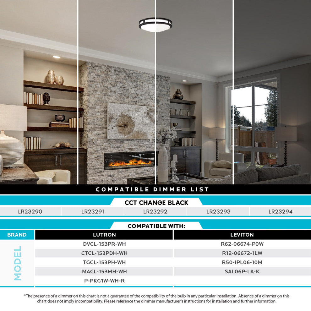 Luxrite 16" LED Flush Mount 5 Color Options 24W 1960lm Matte Black