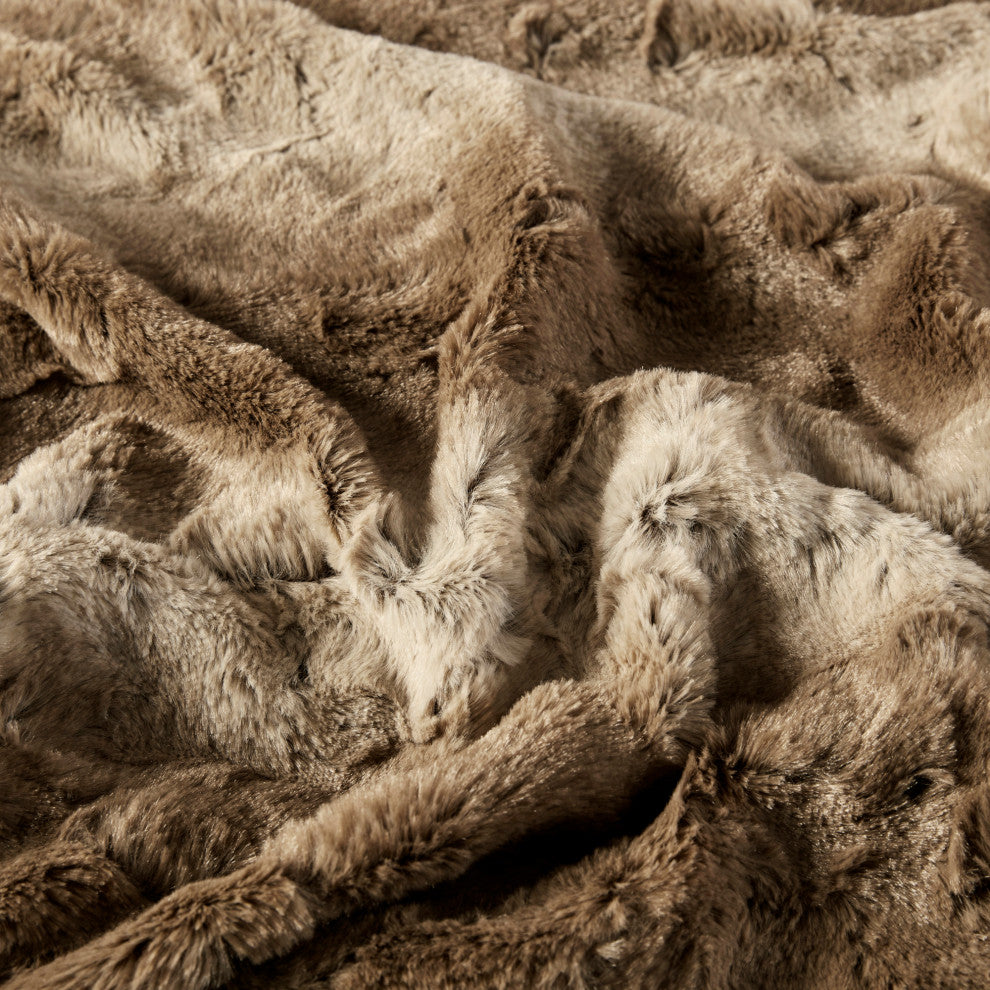 Madison Park Faux Tip Dyed Brushed Long Fur Throw, Tan
