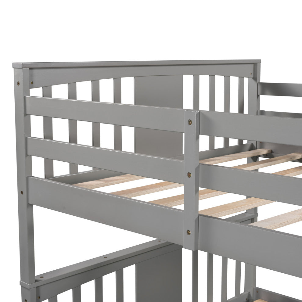 Gewnee Wood Full over Full Bunk Bed with Ladder in Gray