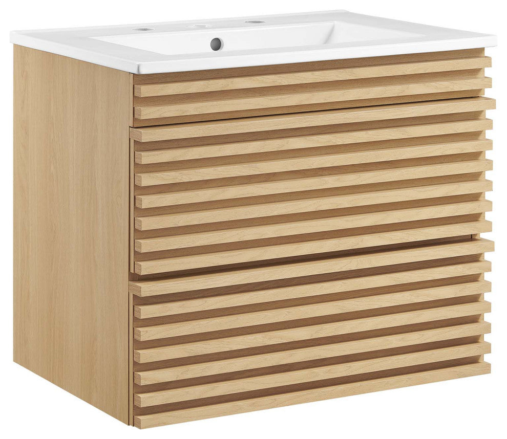 Render 24" Wall-Mount Bathroom Vanity, Oak White