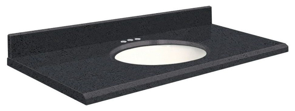 Quartz 25"x19" 1 Sink Vanity Top, White Bowl, Black Luxe, 4" Centerset