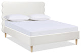 Stockholm Modern Wavy Headboard Platform Bed, Antique White Polyester, Queen
