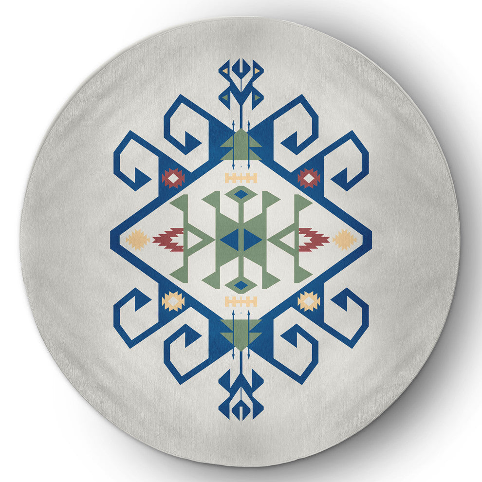 Southwest Medallion Spring Chenille Rug, Dark Cobalt Blue, 5' Round