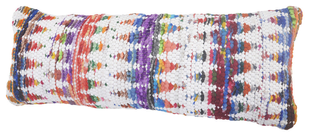 Ox Bay Handwoven White/Multi Geometric Cotton Blend Pillow Cover, 14"x36"