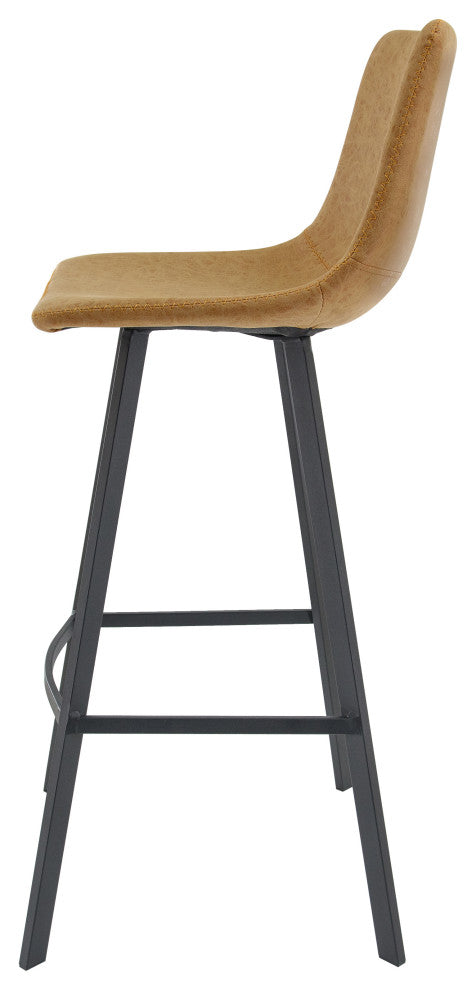 LeisureMod Elland Modern Upholstered Leather Bar Stool With Iron Legs & Footrest