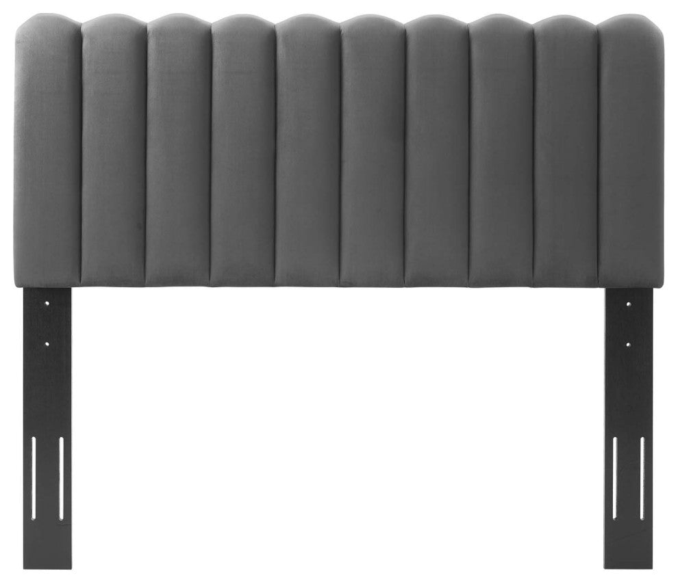 Headboard, Full Queen Size, Velvet, Dark Gray, Modern Contemporary, Bedroom
