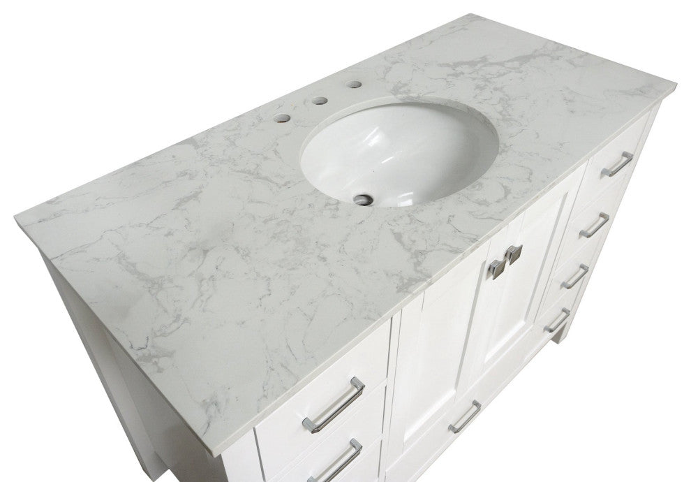 Kitchen Bath Collection Horizon 48" Bathroom Vanity, White, Engineered Carrara