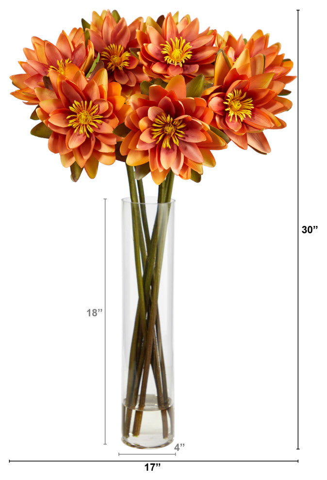 Nearly Natural 30" Lotus Artificial Arrangement, Cylinder Vase