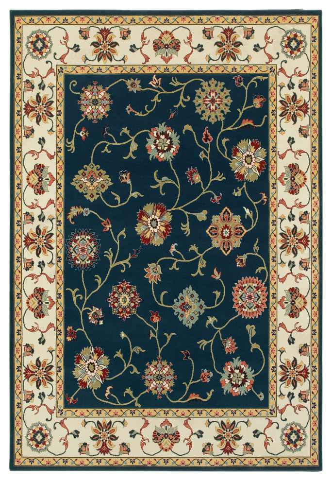 Karaman Floral Traditional Navy/ Ivory Area Rug, 1'10"x3'