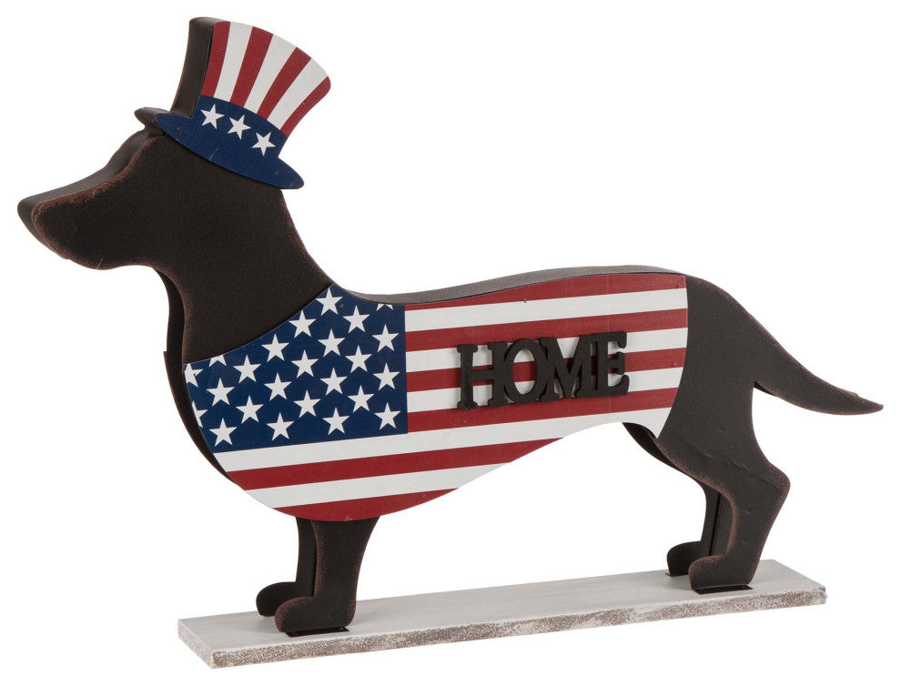 24.5"L Metal/Wooden Patriotic Double Sided Home/Welcome Dachshund Decorate