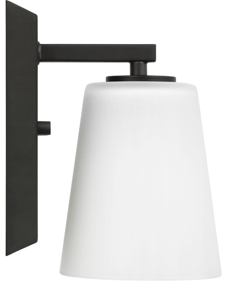 Vertex Collection One-Light Matte Black Etched White Glass Bath Light