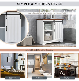 Freestanding Storage Cabinet in White, Sliding Barn Door