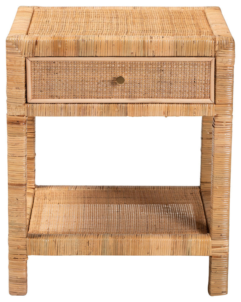 Ciana Natural Rattan & Mahogany Nightstand