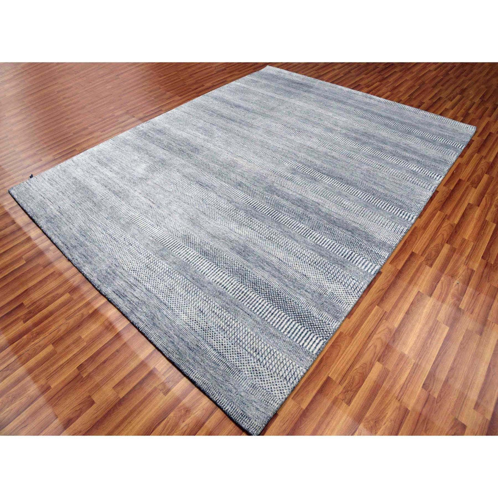 Gainsboro Gray Wool and Silk Hand Knotted Grass Design Oriental Rug, 8'0"x10'3"