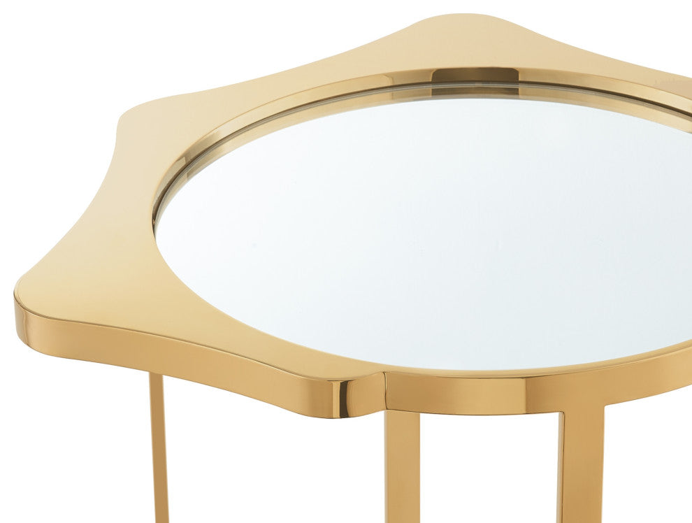 Inspired Home Xayden End Table, Mirrored Top, Gold