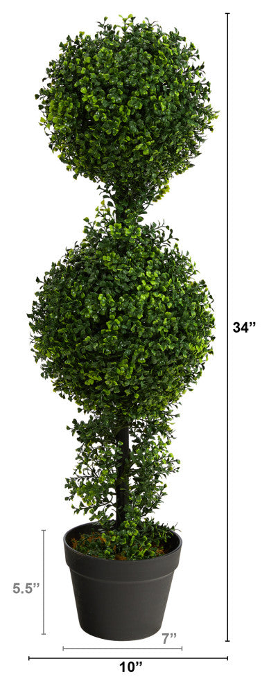34" Boxwood Double Ball Topiary Artificial Tree, Indoor/Outdoor