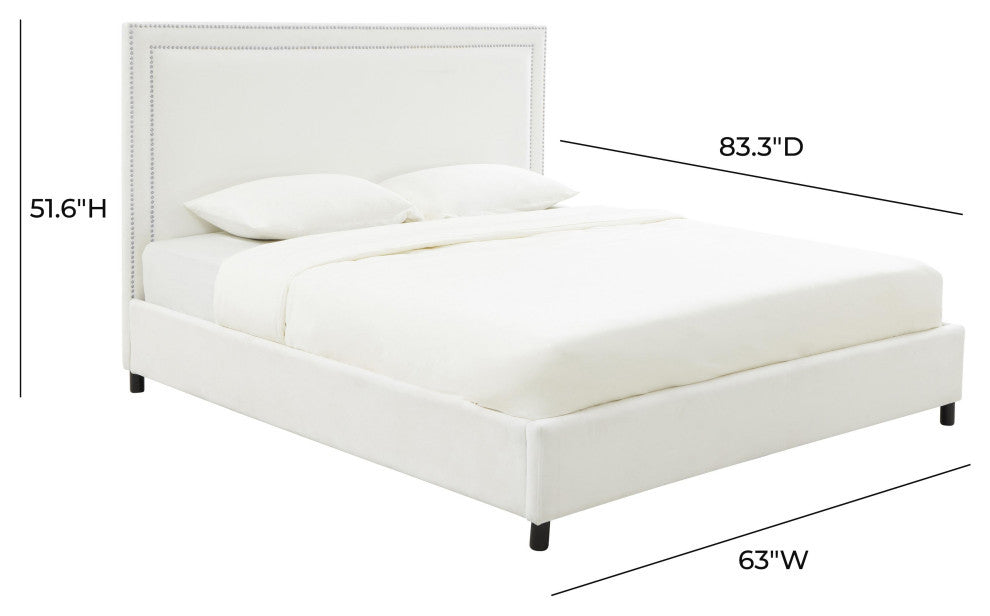 TOV Furniture Reed White Velvet Bed in Queen