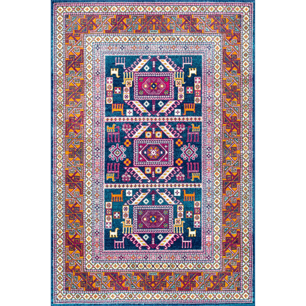 Nuloom Tecumseh Tribal Tale Triptych Area Rug, Navy 5'Square