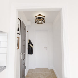 Kodiak 16" 3 Light Semi-Flush Black and Burnished Teak