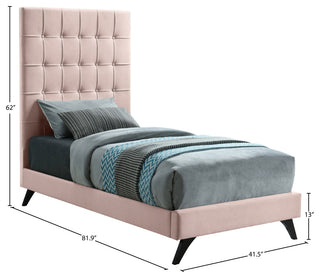 Elly Velvet Upholstered Bed, Pink, Twin