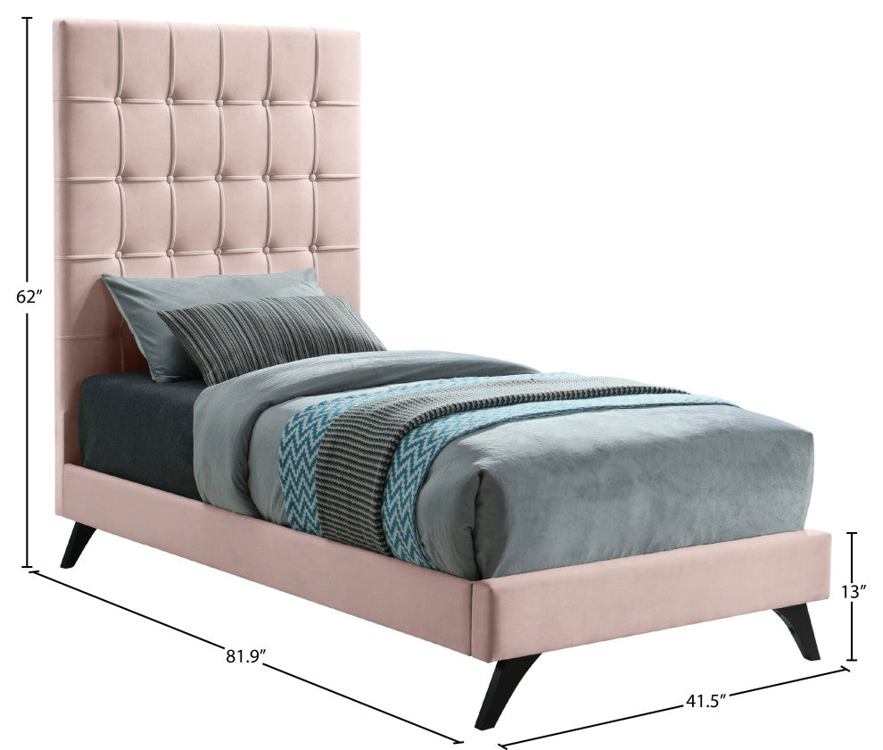 Elly Velvet Upholstered Bed, Pink, Twin