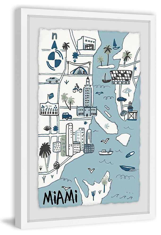 "Miami Landmarks" Framed Painting Print, 30"x45"