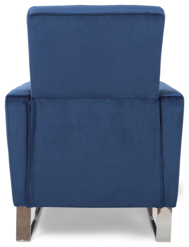 Arvin Velvet Push Back High Leg Recliner With Stainless Steel Legs, Cobalt