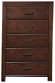 Benzara BM280266 Modern Tall Dresser Chest, 5 Drawers, Metal Handles, Brown