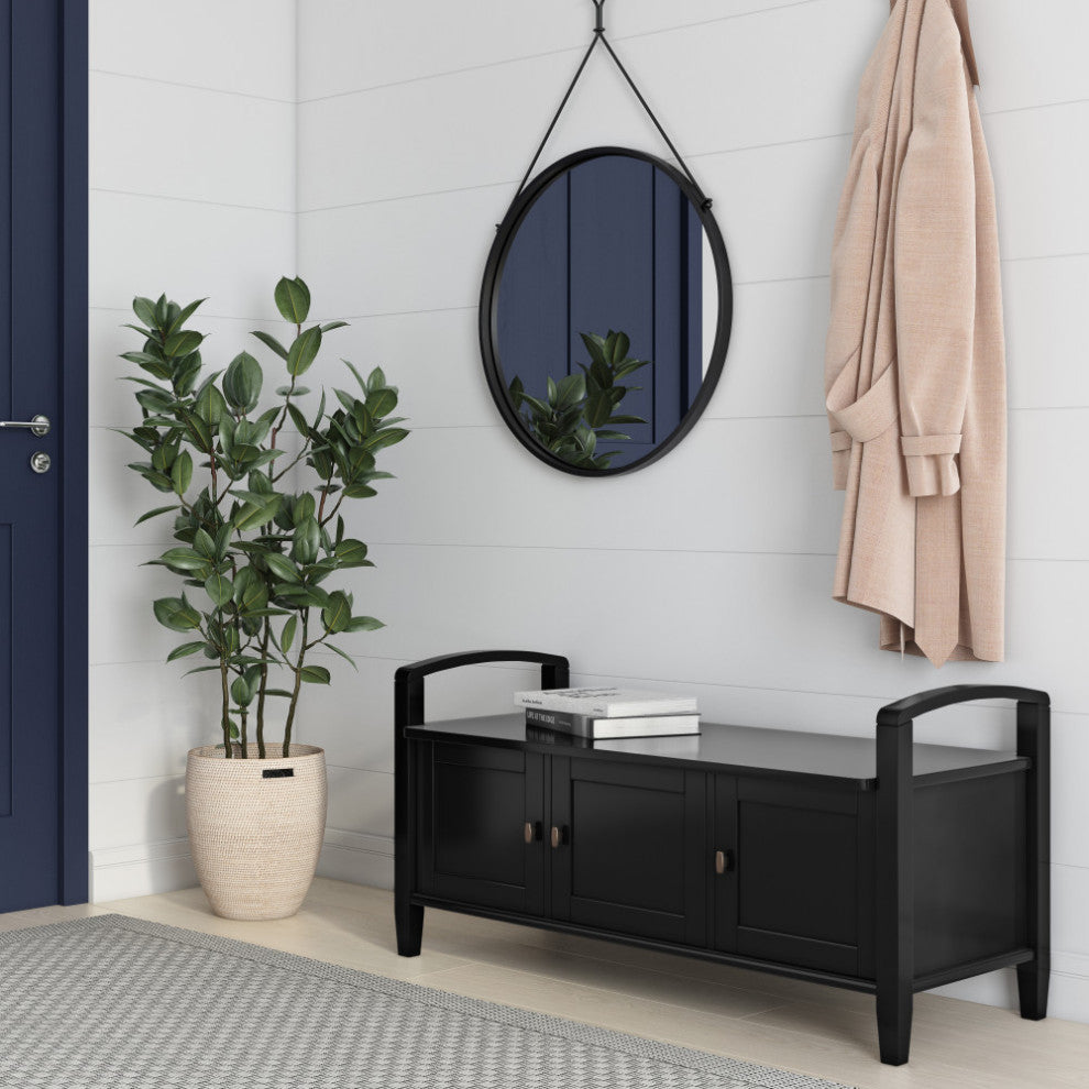 Warm Shaker Solid Wood 44" Rustic Entryway Storage Bench, Black