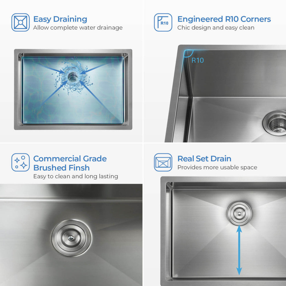 KIBI Handcrafted Undermount Single Bowl 16 gauge Stainless Steel Kitchen Sink, 2