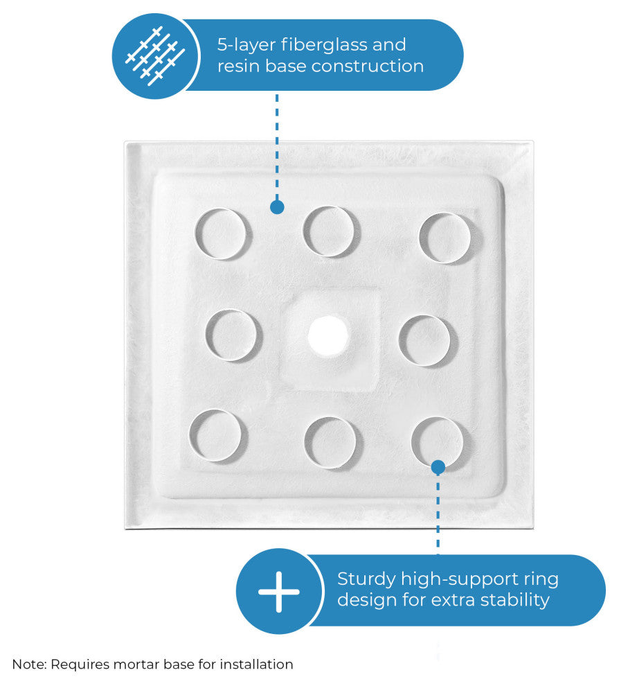 Ove Decors Erika Shower Base Rectangle, White, 38"x36", Center Drain