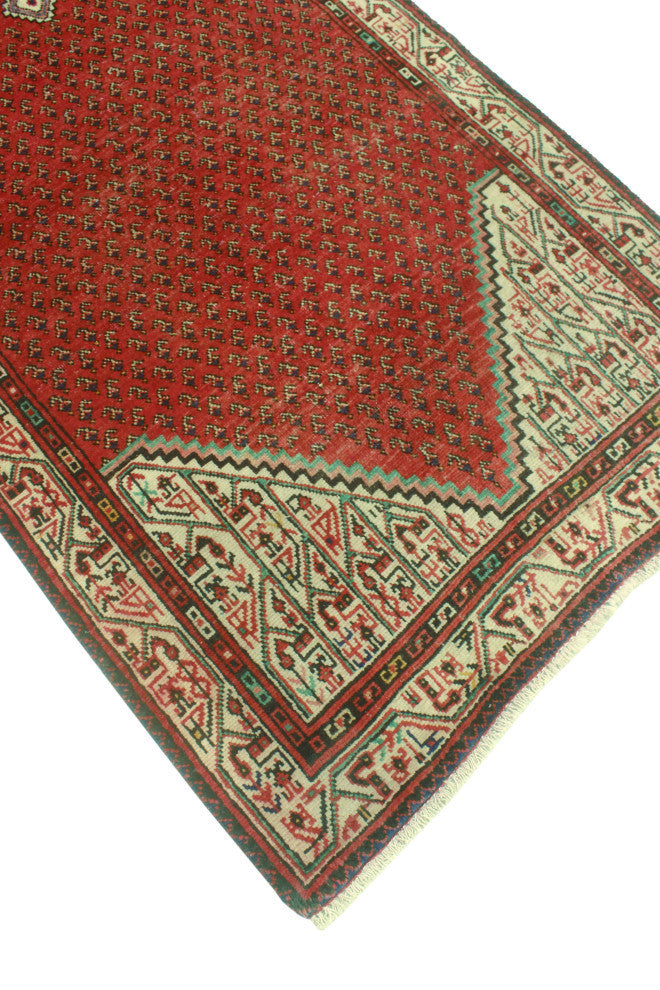 Fine Vintage Distressed Dziko Red/Ivory Runner, 3'4x10'0