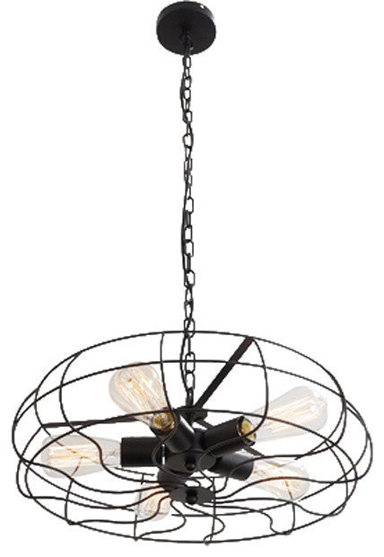 Black 5 Light Retro Barn Industrial Painted Chain Chandelier Pendant Lamp Light