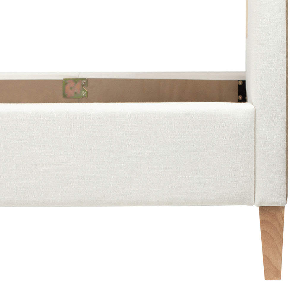 Haley Upholstered Cane-Back Platform Bed, Snow White Polyester, Queen