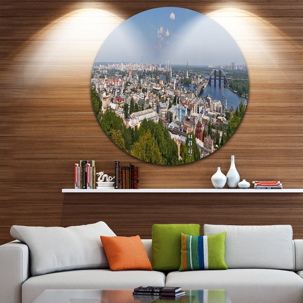 Kiev Cityscape Panorama, Photo Round Wall Art, 36"
