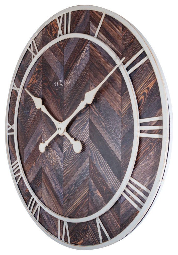 Roman Vintage Wall Clock, Dark Wood With White Details