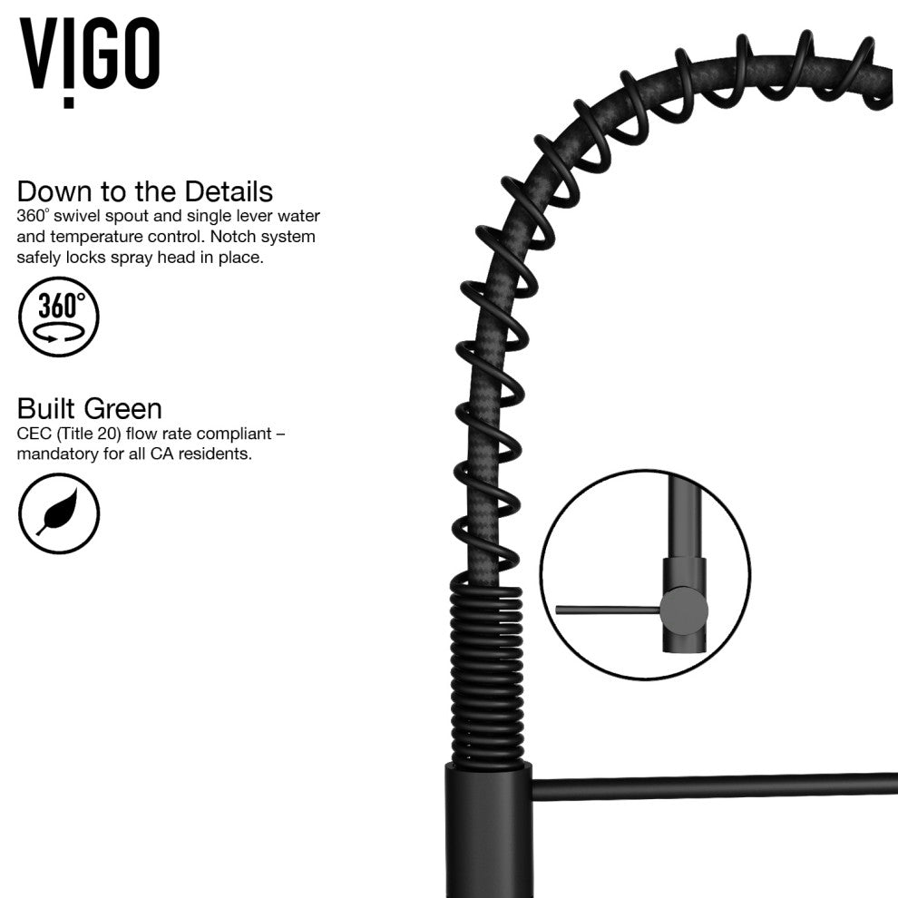VIGO Laurelton 22" H Single Handle Pull-Down Sprayer Kitchen Faucet, Matte Black, Without Extras