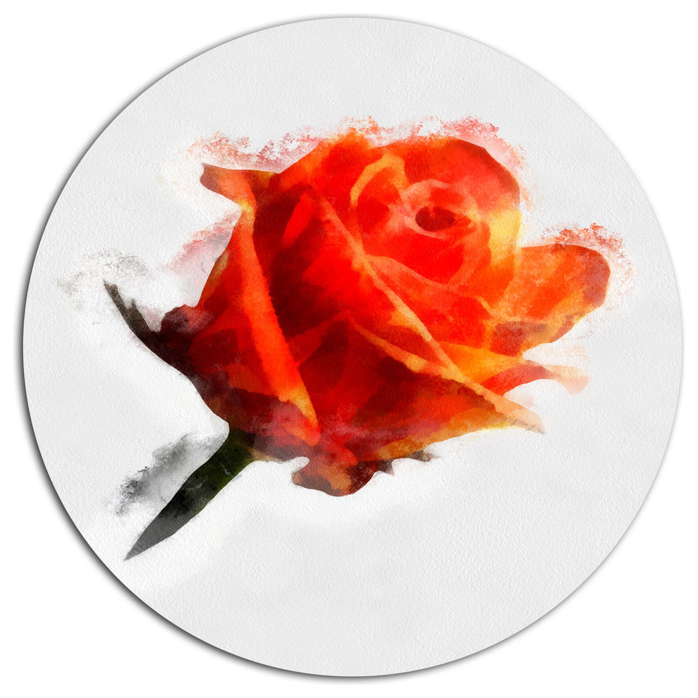 Red Rose Drawing With Watercolor, Floral Large Disc Metal Wall Art, 36"