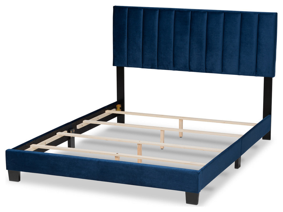 Paige Glam Navy Velvet Bed, Full
