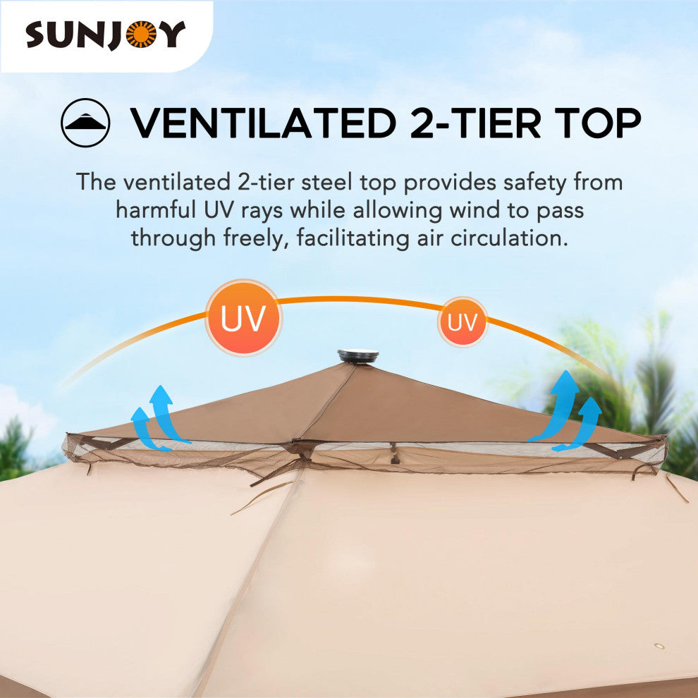 Sunjoy 11 x 11 ft Patio Pop Up Portable Gazebo with Solar LED Lighting