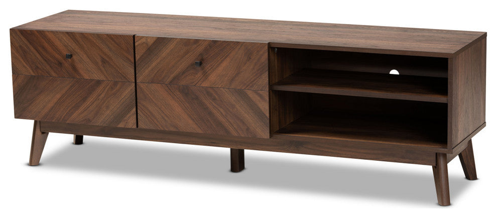Hugo Mid-Century TV Stand, Walnut Brown