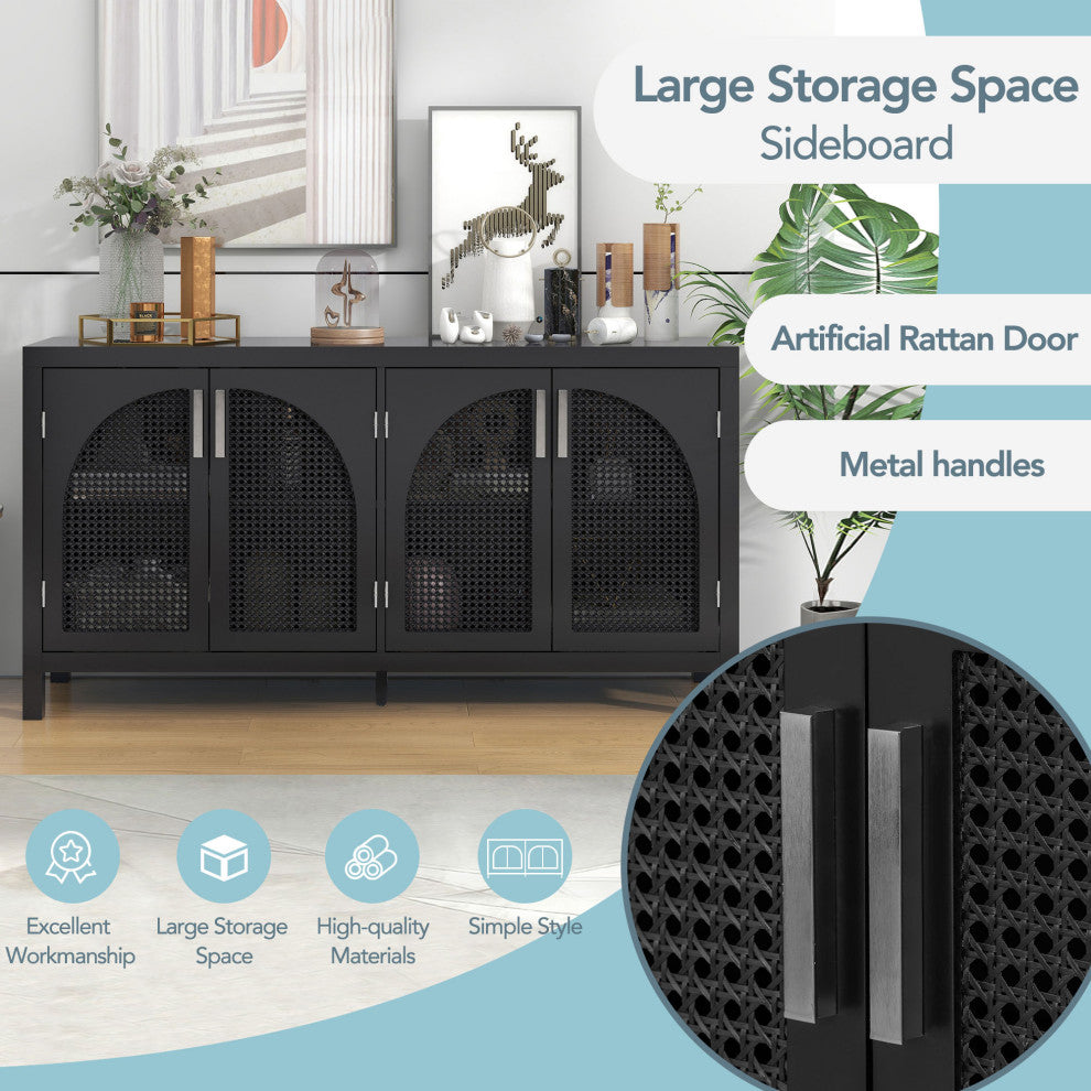 TATEUS 60" Kitchen Sideboard Storage Buffet Cabinet, Black