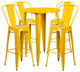 30" Round Yellow Metal Indoor-Outdoor Bar Table Set with 4 Cafe Stools