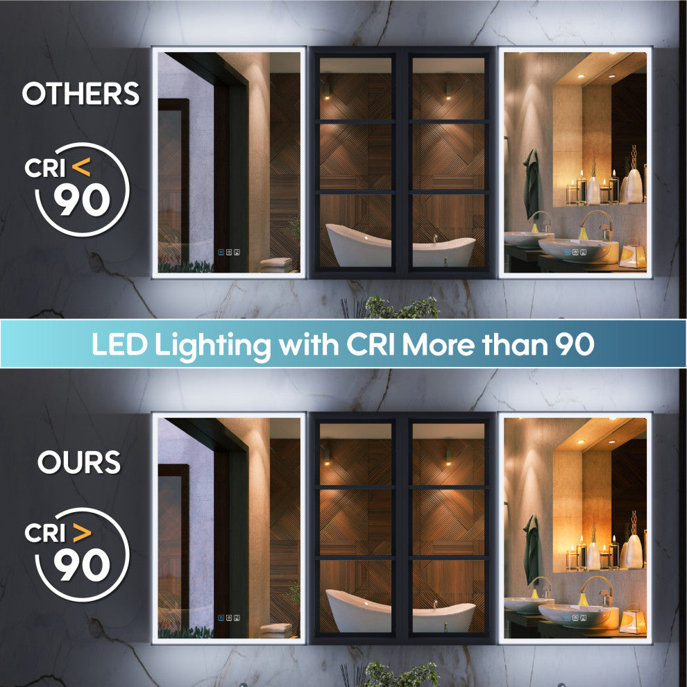Framed LED Medicine Cabinet Recessed/Surface Mount, Dimmable, Anti-fog, Black, 64"x30" Left/Right Door, 2 Side Cabinets