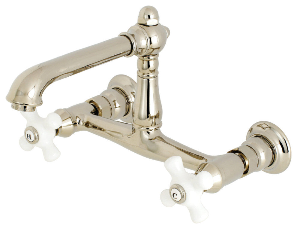 Kingston Brass Wall Mount Bathroom Faucet, Polished Nickel