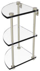Three Tier Corner Glass Shelf, Polished Nickel