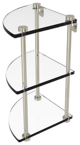 Three Tier Corner Glass Shelf, Polished Nickel