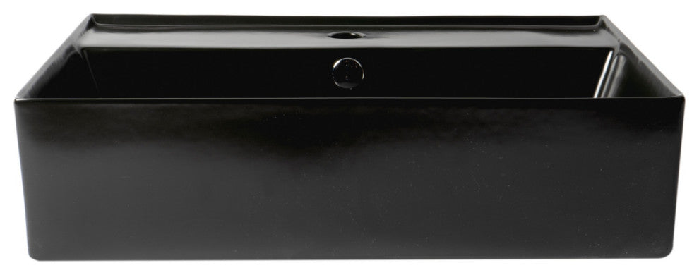 Black Matte 24" Modern Rectangular Above Mount Ceramic Sink With Faucet Hole