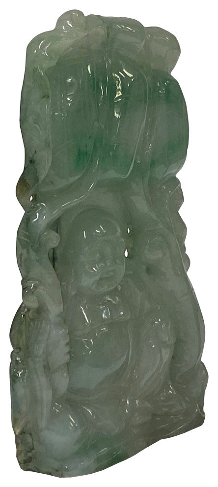 Chinese Jade Carved Happy Buddha Ornament Display